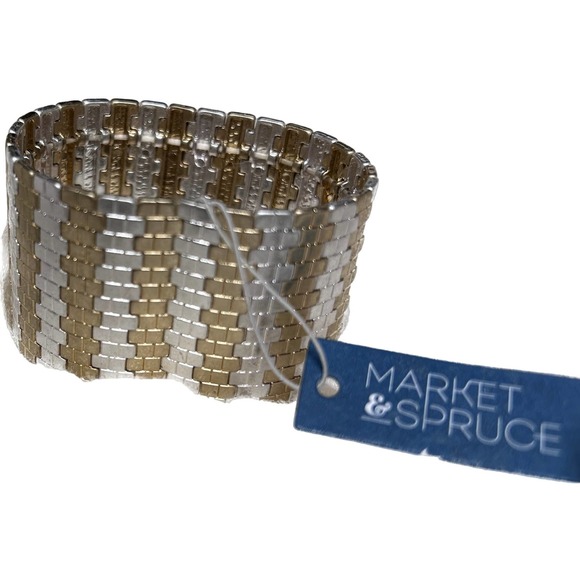 Market & Spruce Gold and Silver Stretchy Patterned Cuff Bracelet - Picture 1 of 4